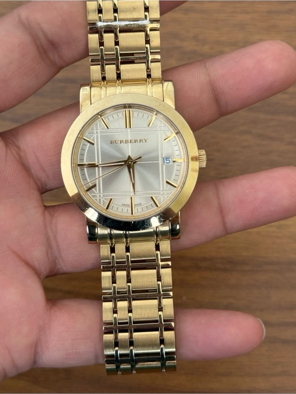 Burberry Gold Tone Bracelet Watch with Champagne Dial